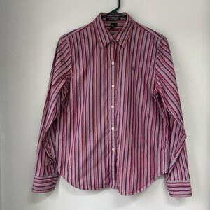 Lauren Ralph Lauren Women’s Medium Purple & Pink Striped Button Up Shirt Preppy